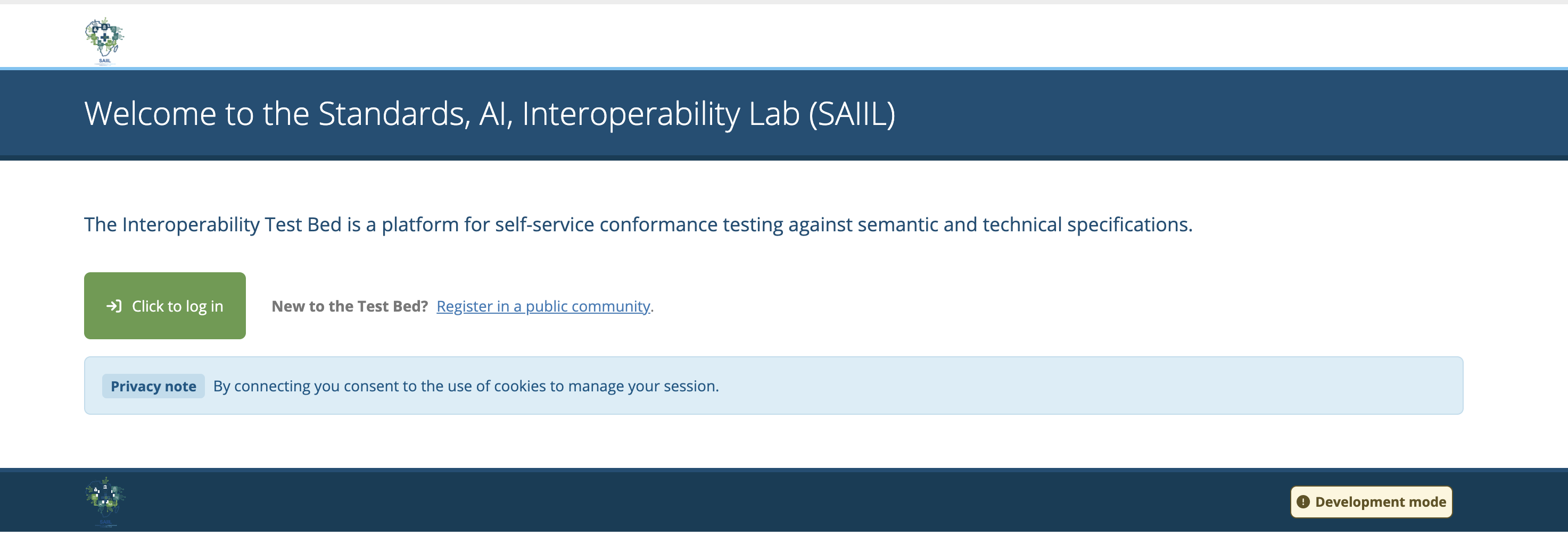 SAIIL Interoperability Test Bed sign-in screen